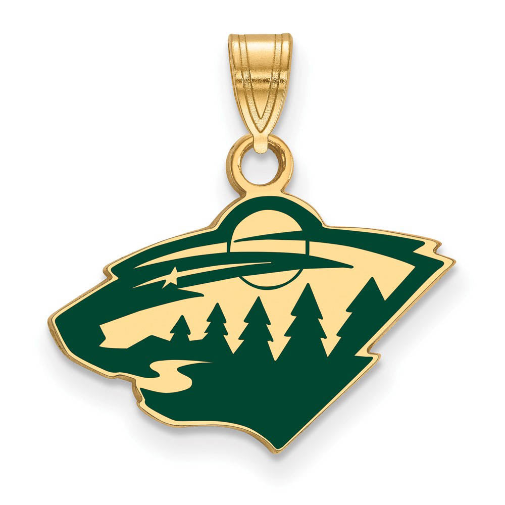 SS 14k Yellow Gold Plated NHL Minnesota Wild SM Enamel Pendant, Item P30202 by The Black Bow Jewelry Co.