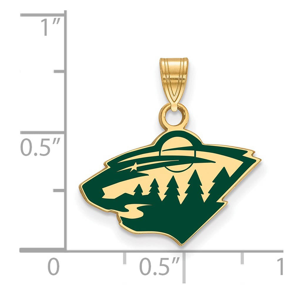 Alternate view of the SS 14k Yellow Gold Plated NHL Minnesota Wild SM Enamel Pendant by The Black Bow Jewelry Co.