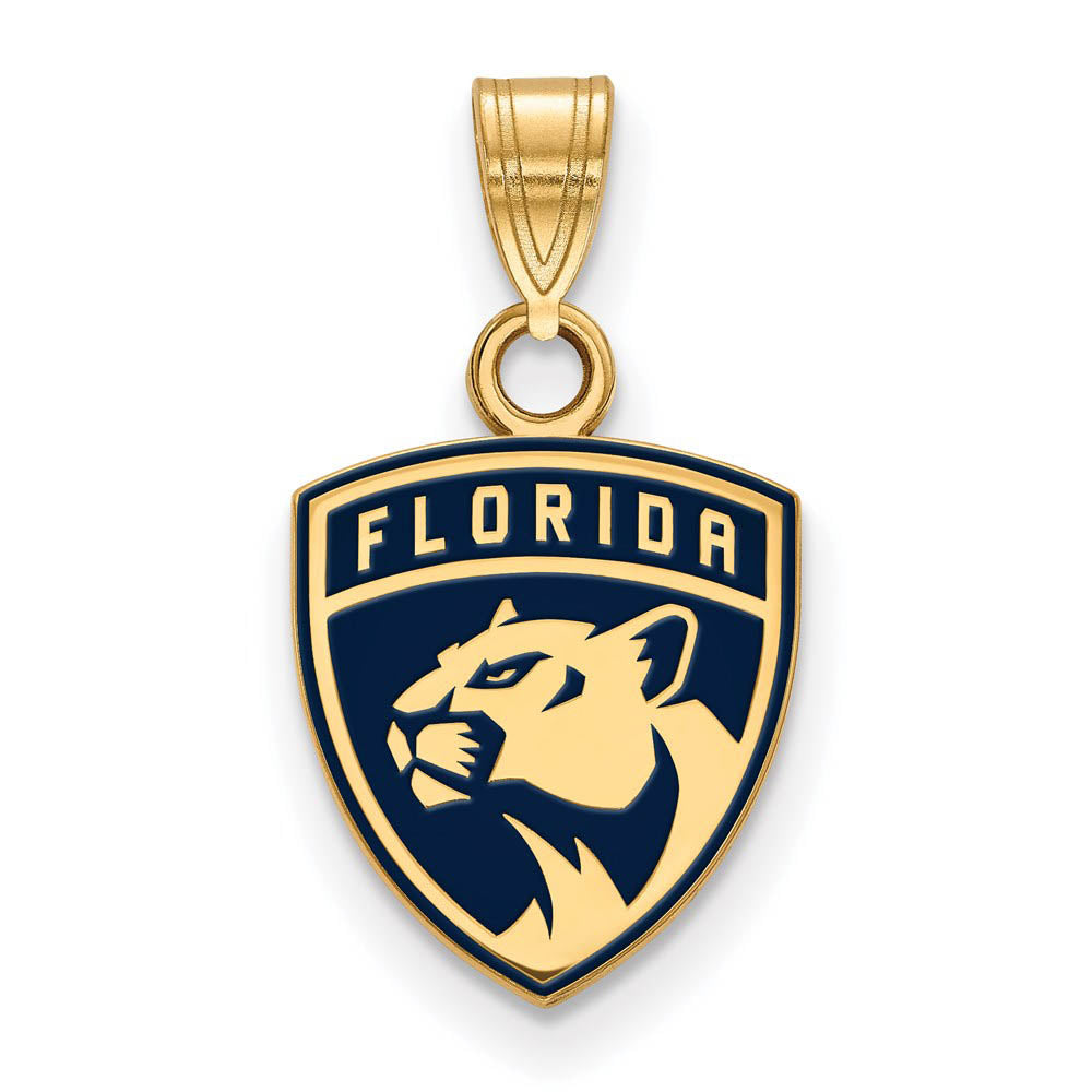 SS 14k Yellow Gold Plated NHL Florida Panthers SM Enamel Pendant, Item P30204 by The Black Bow Jewelry Co.