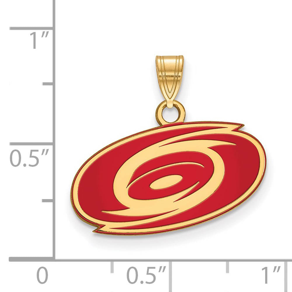 Alternate view of the SS 14k Yellow Gold Plated NHL Carolina Hurricanes SM Enamel Pendant by The Black Bow Jewelry Co.