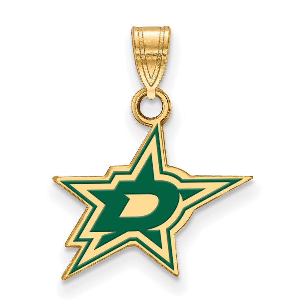 SS 14k Yellow Gold Plated NHL Dallas Stars SM Enamel Pendant, Item P30206 by The Black Bow Jewelry Co.