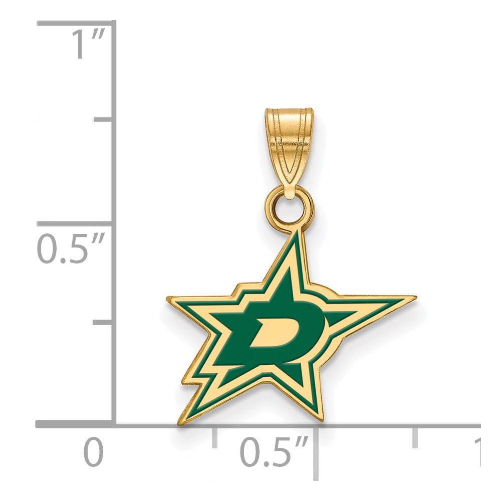 Alternate view of the SS 14k Yellow Gold Plated NHL Dallas Stars SM Enamel Pendant by The Black Bow Jewelry Co.