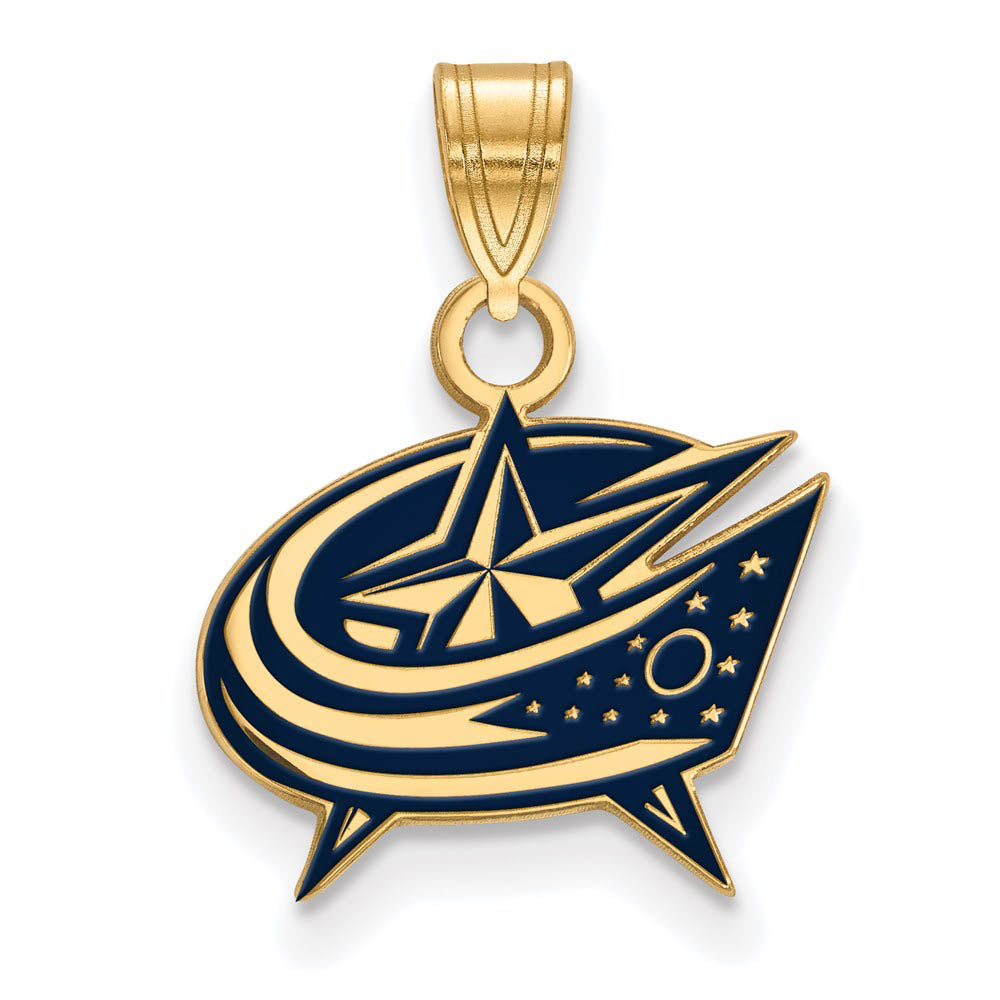 SS 14k Yellow Gold Plated NHL Blue Jackets SM Enamel Pendant, Item P30207 by The Black Bow Jewelry Co.