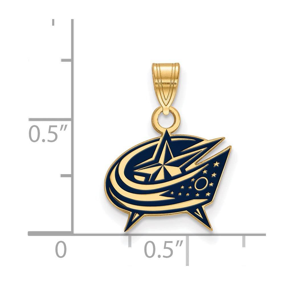 Alternate view of the SS 14k Yellow Gold Plated NHL Blue Jackets SM Enamel Pendant by The Black Bow Jewelry Co.