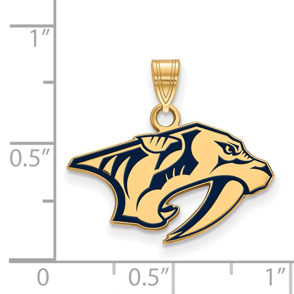 Alternate view of the SS 14k Yellow Gold Plated NHL Nashville Predators SM Enamel Pendant by The Black Bow Jewelry Co.