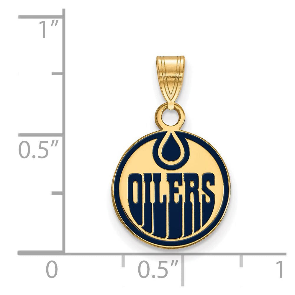 Alternate view of the SS 14k Yellow Gold Plated NHL Edmonton Oilers SM Enamel Disc Pendant by The Black Bow Jewelry Co.