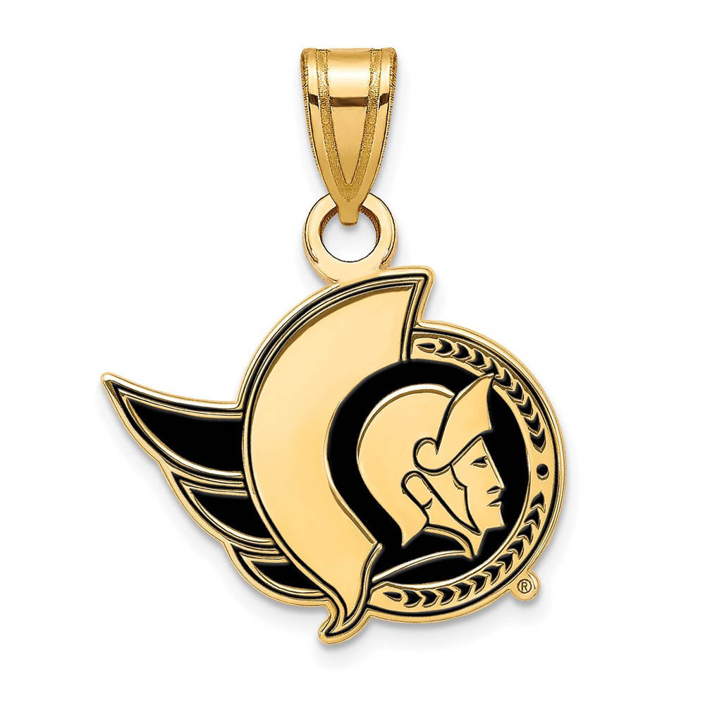 SS 14k Yellow Gold Plated NHL Ottawa Senators SM Enamel Pendant, Item P30211 by The Black Bow Jewelry Co.