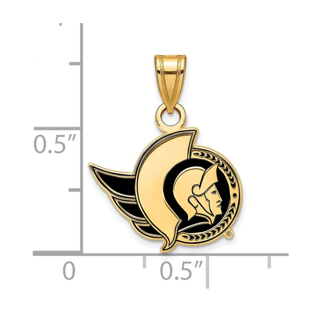 Alternate view of the SS 14k Yellow Gold Plated NHL Ottawa Senators SM Enamel Pendant by The Black Bow Jewelry Co.