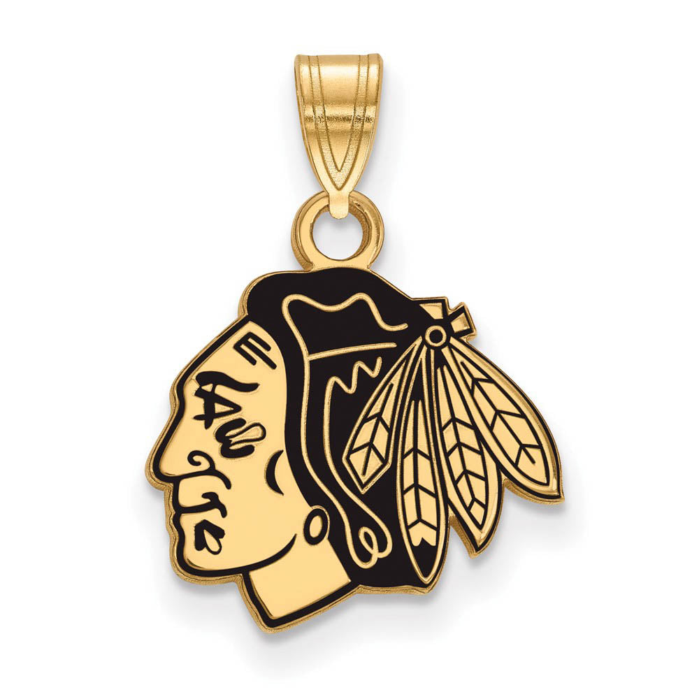 SS 14k Yellow Gold Plated NHL Chicago Blackhawks SM Enamel Pendant, Item P30213 by The Black Bow Jewelry Co.