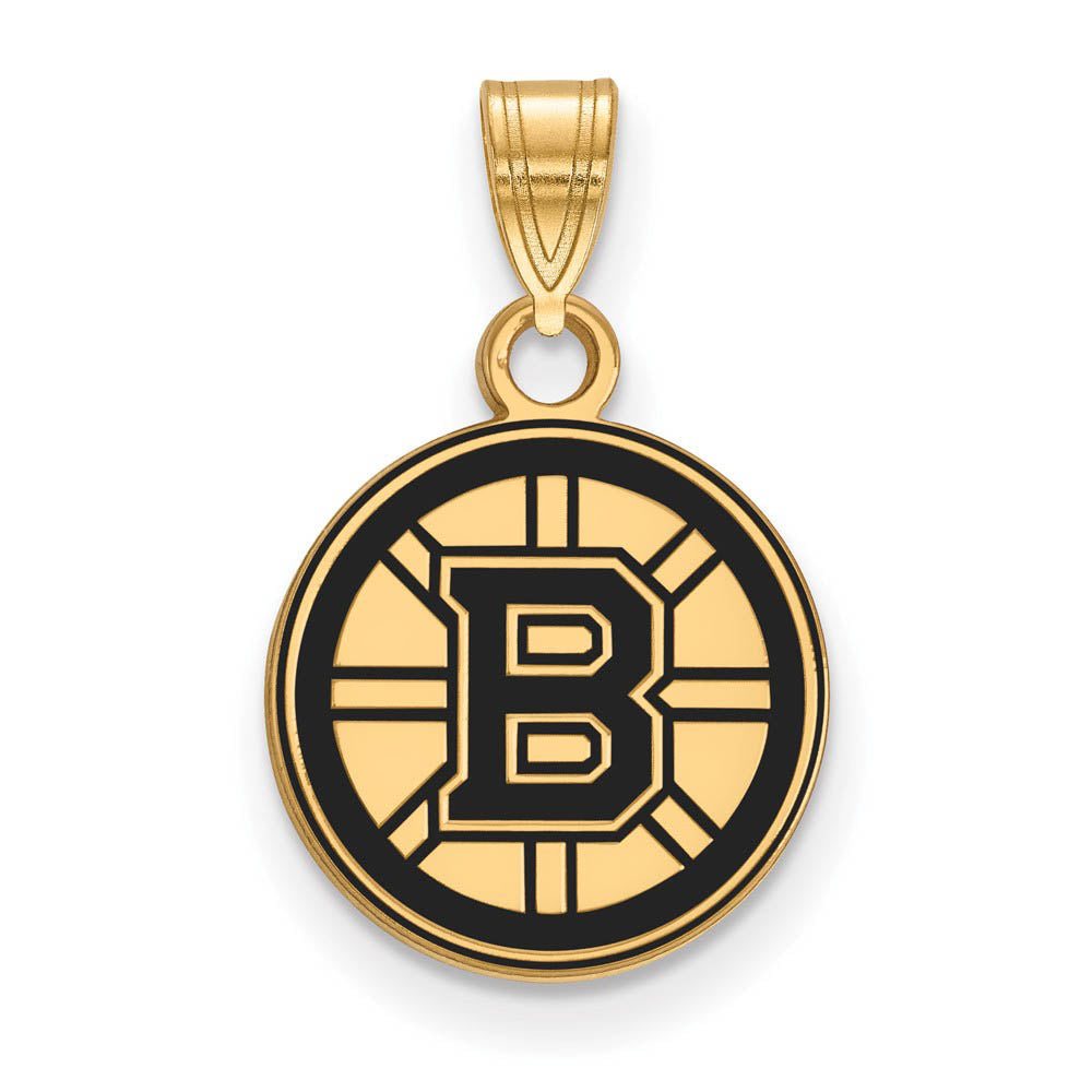 SS 14k Yellow Gold Plated NHL Boston Bruins SM Enamel Disc Pendant, Item P30214 by The Black Bow Jewelry Co.