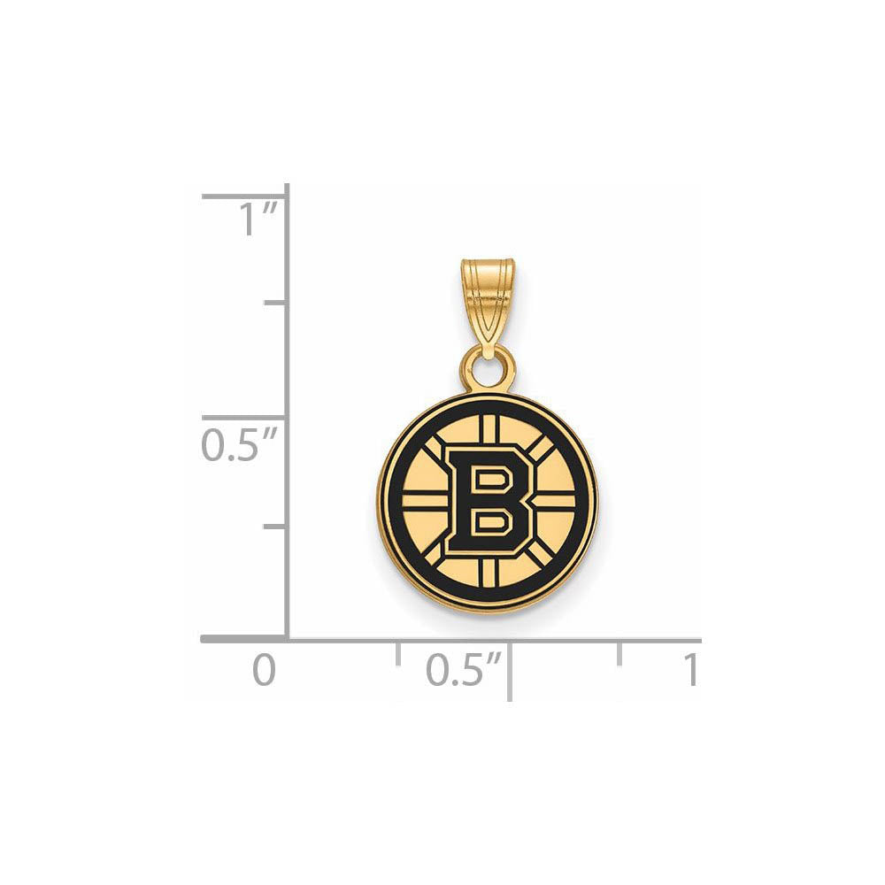 Alternate view of the SS 14k Yellow Gold Plated NHL Boston Bruins SM Enamel Disc Pendant by The Black Bow Jewelry Co.