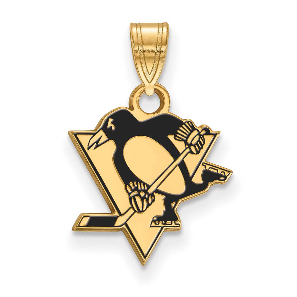 SS 14k Yellow Gold Plated NHL Pittsburgh Penguins SM Enamel Pendant, Item P30216 by The Black Bow Jewelry Co.