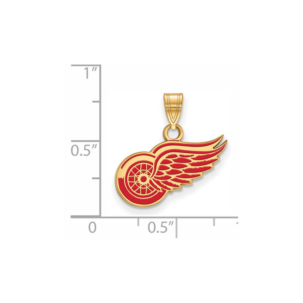 Alternate view of the SS 14k Yellow Gold Plated NHL Detroit Red Wings SM Enamel Pendant by The Black Bow Jewelry Co.