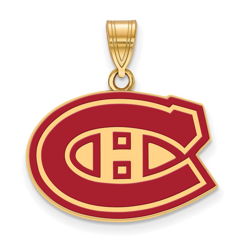 SS 14k Yellow Gold Plated NHL Montreal Canadiens MD Enamel Pendant, Item P30218 by The Black Bow Jewelry Co.