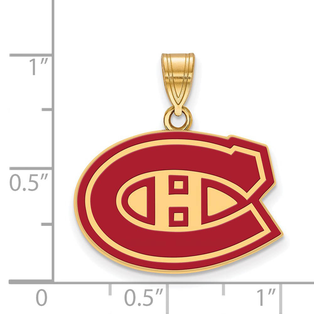 Alternate view of the SS 14k Yellow Gold Plated NHL Montreal Canadiens MD Enamel Pendant by The Black Bow Jewelry Co.