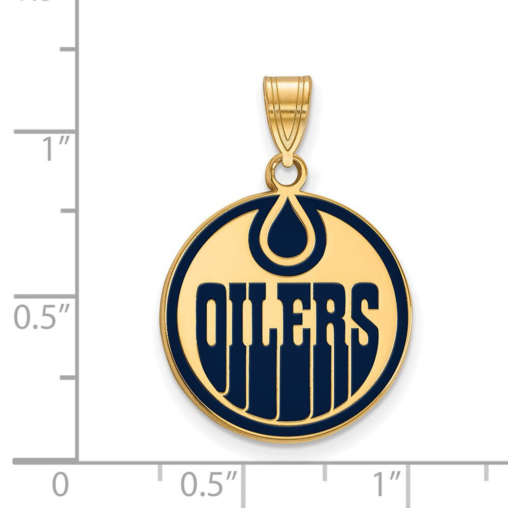 Alternate view of the SS 14k Yellow Gold Plated NHL Edmonton Oilers LG Enamel Disc Pendant by The Black Bow Jewelry Co.