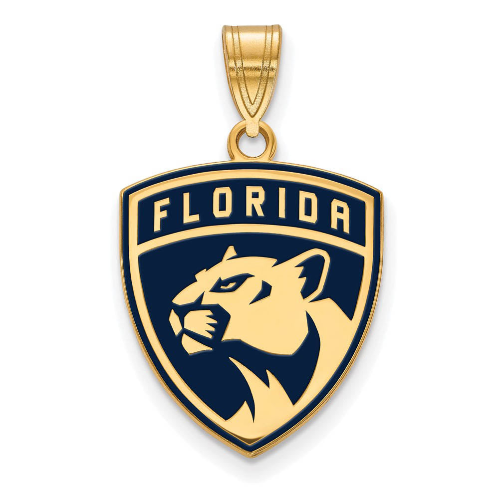 SS 14k Yellow Gold Plated NHL Florida Panthers LG Enamel Pendant, Item P30222 by The Black Bow Jewelry Co.