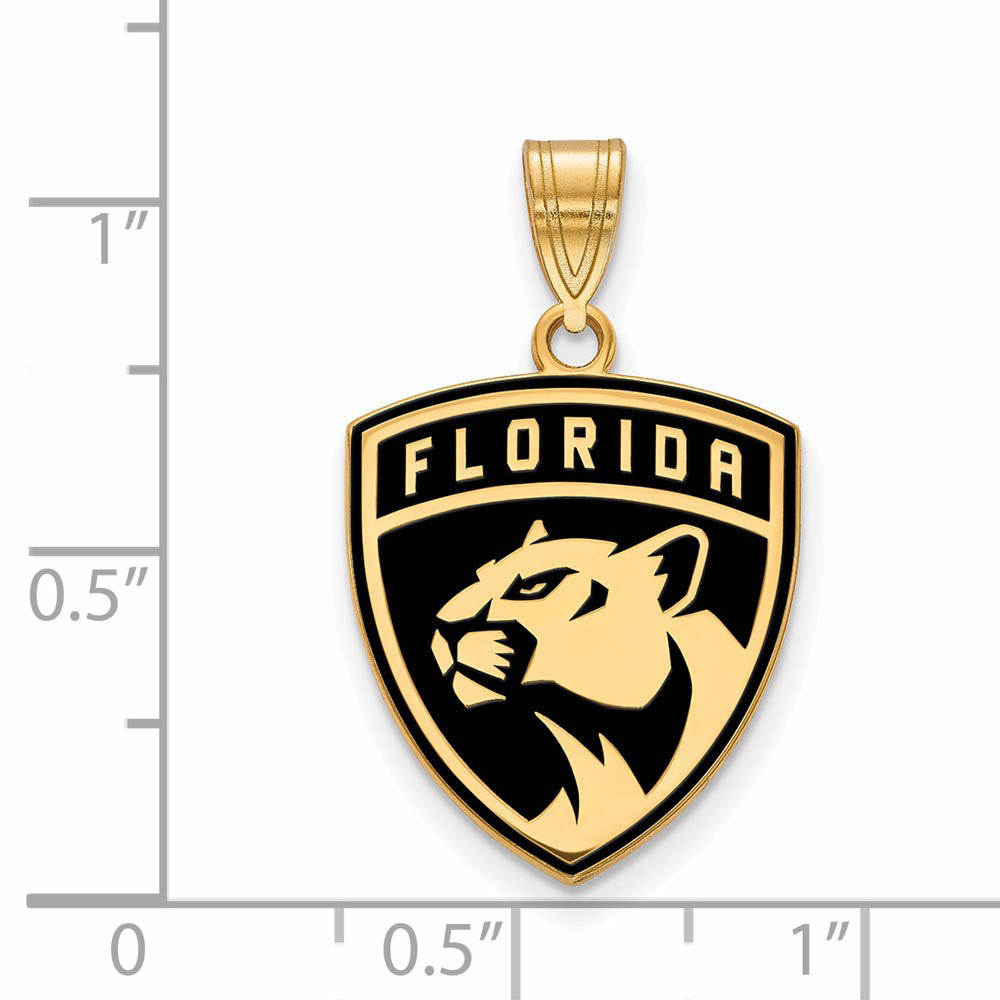 Alternate view of the SS 14k Yellow Gold Plated NHL Florida Panthers LG Enamel Pendant by The Black Bow Jewelry Co.