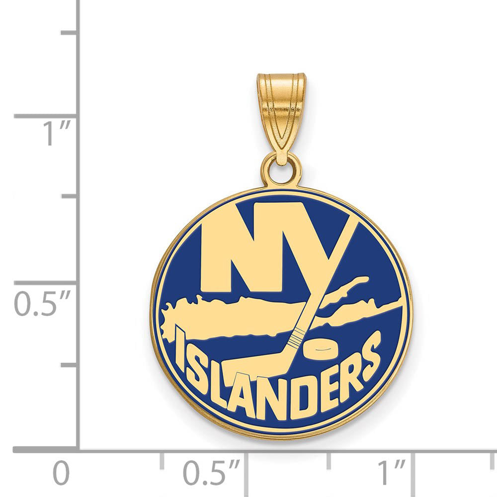 Alternate view of the SS 14k Yellow Gold Plated NHL NY Islanders LG Enamel Disc Pendant by The Black Bow Jewelry Co.