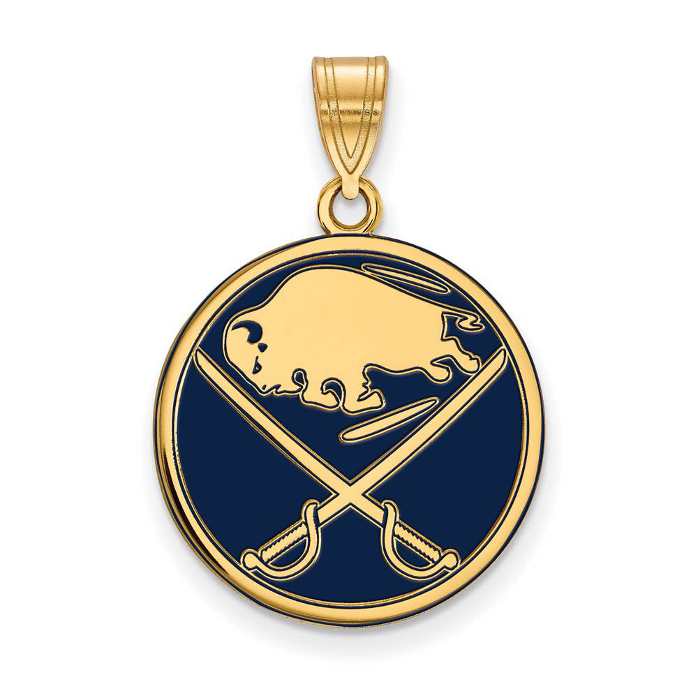 SS 14k Yellow Gold Plated NHL Buffalo Sabres LG Enamel Disc Pendant, Item P30225 by The Black Bow Jewelry Co.