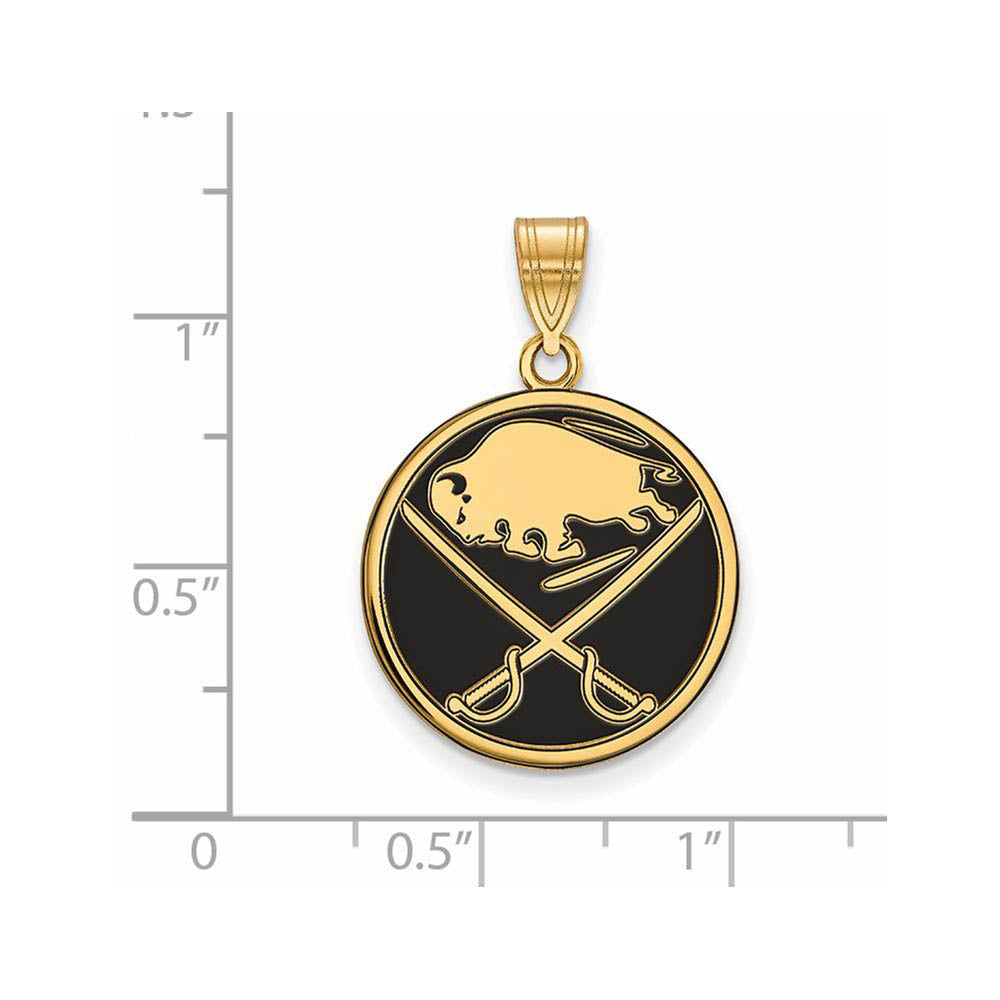 Alternate view of the SS 14k Yellow Gold Plated NHL Buffalo Sabres LG Enamel Disc Pendant by The Black Bow Jewelry Co.