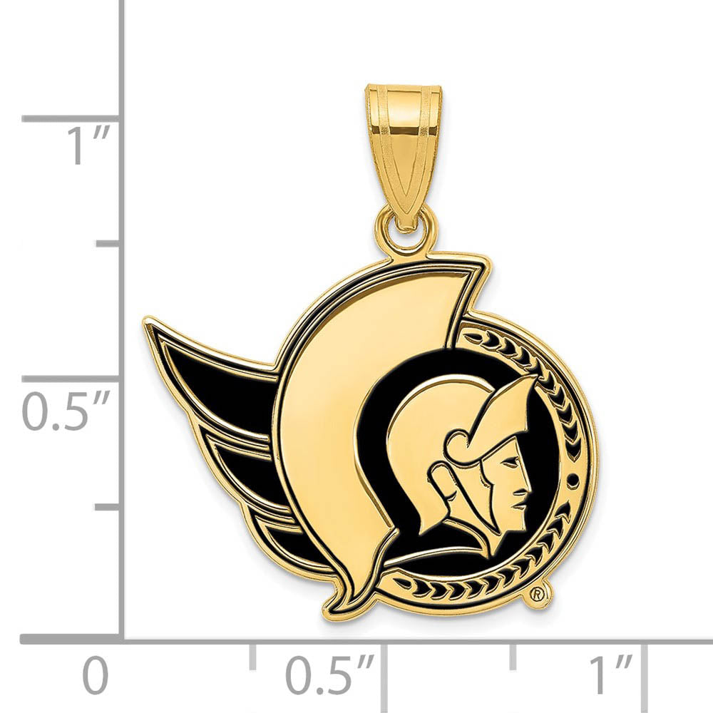 Alternate view of the SS 14k Yellow Gold Plated NHL Ottawa Senators LG Enamel Pendant by The Black Bow Jewelry Co.