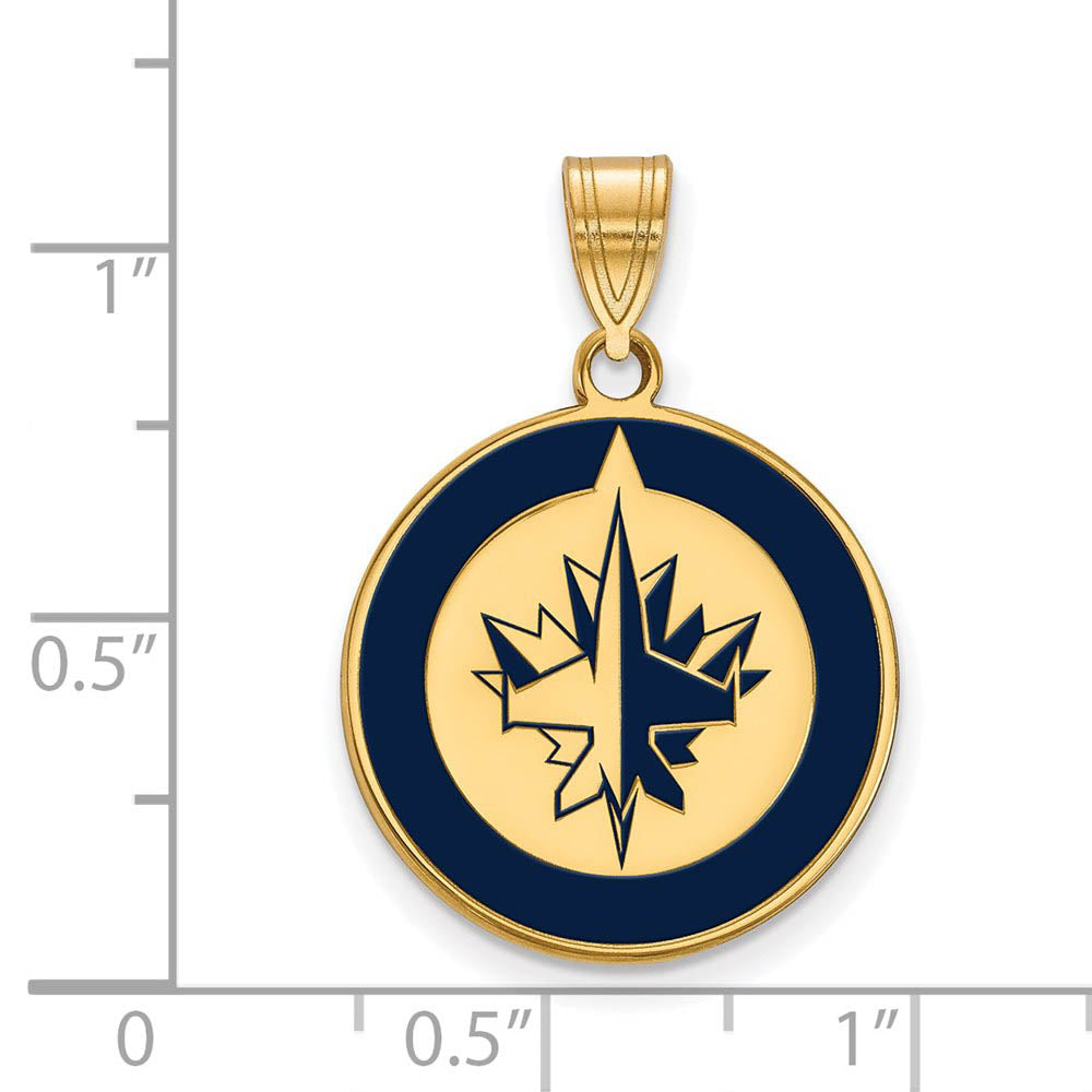 Alternate view of the SS 14k Yellow Gold Plated NHL Winnipeg Jets LG Enamel Disc Pendant by The Black Bow Jewelry Co.