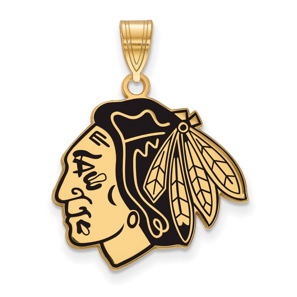 SS 14k Yellow Gold Plated NHL Chicago Blackhawks LG Enamel Pendant, Item P30231 by The Black Bow Jewelry Co.