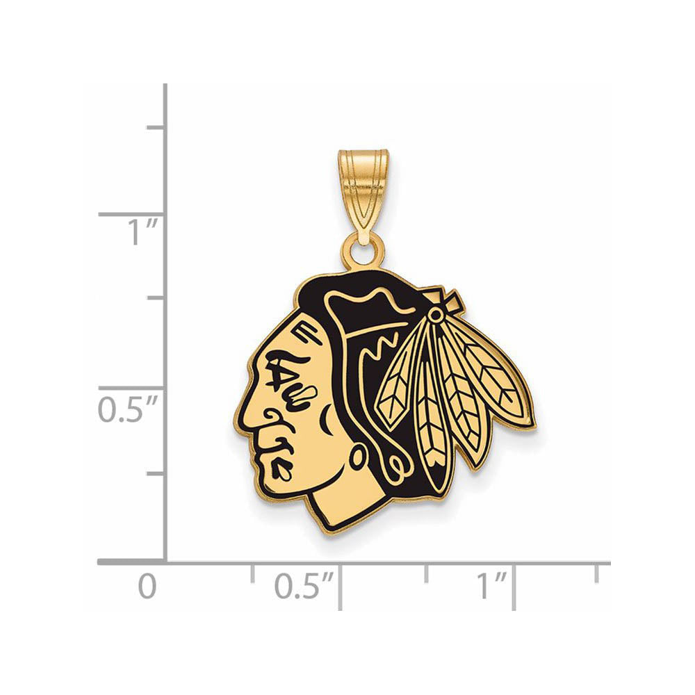 Alternate view of the SS 14k Yellow Gold Plated NHL Chicago Blackhawks LG Enamel Pendant by The Black Bow Jewelry Co.