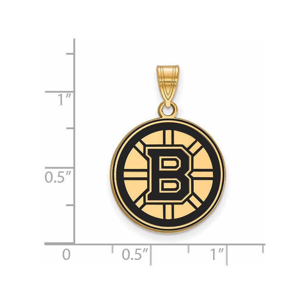 Alternate view of the SS 14k Yellow Gold Plated NHL Boston Bruins LG Enamel Disc Pendant by The Black Bow Jewelry Co.