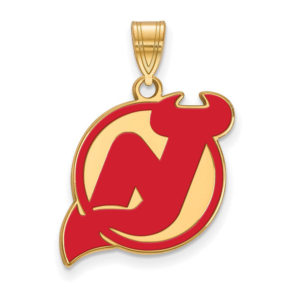SS 14k Yellow Gold Plated NHL New Jersey Devils LG Enamel Pendant, Item P30234 by The Black Bow Jewelry Co.