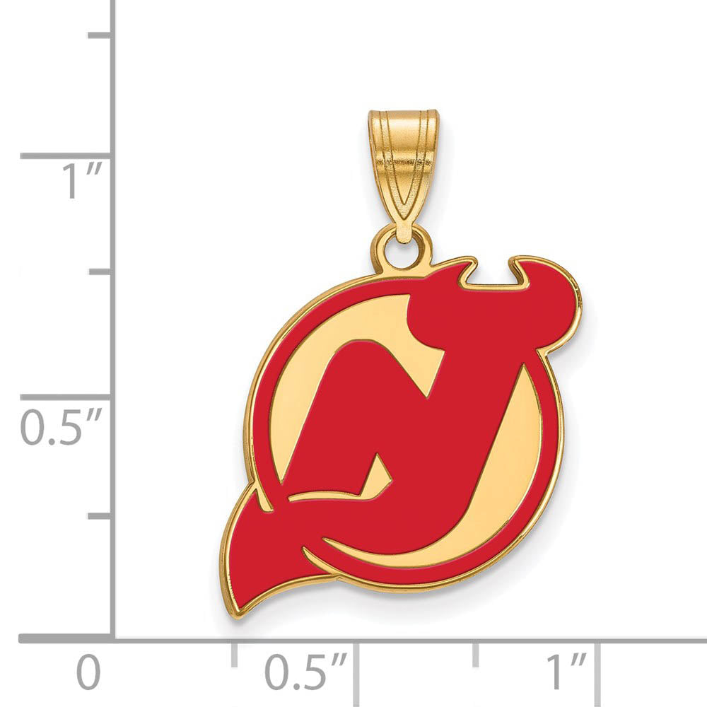 Alternate view of the SS 14k Yellow Gold Plated NHL New Jersey Devils LG Enamel Pendant by The Black Bow Jewelry Co.