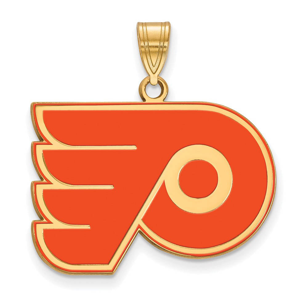 SS 14k Yellow Gold Plated NHL Philadelphia Flyers LG Enamel Pendant, Item P30235 by The Black Bow Jewelry Co.
