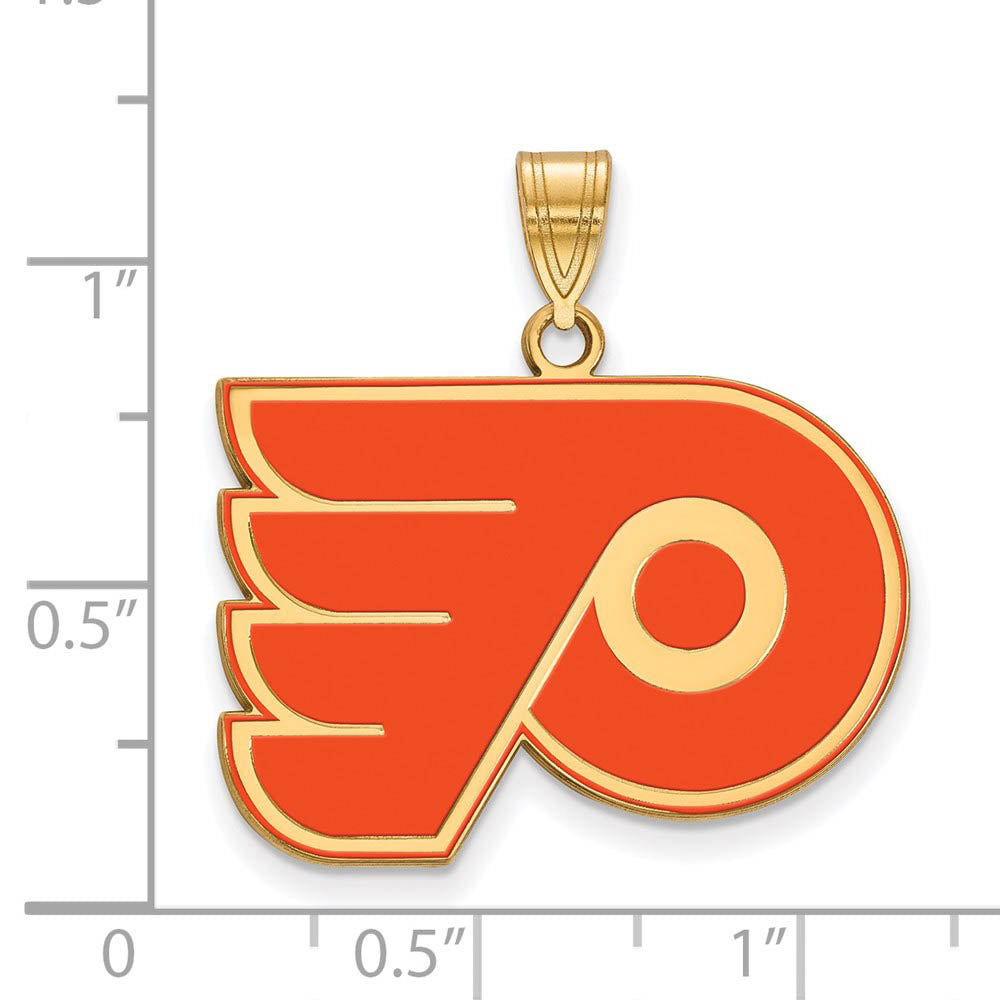 Alternate view of the SS 14k Yellow Gold Plated NHL Philadelphia Flyers LG Enamel Pendant by The Black Bow Jewelry Co.