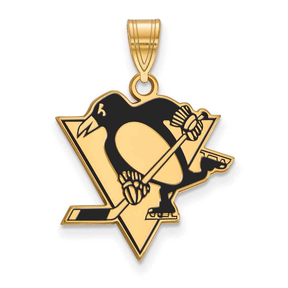 SS 14k Yellow Gold Plated NHL Pittsburgh Penguins LG Enamel Pendant, Item P30238 by The Black Bow Jewelry Co.