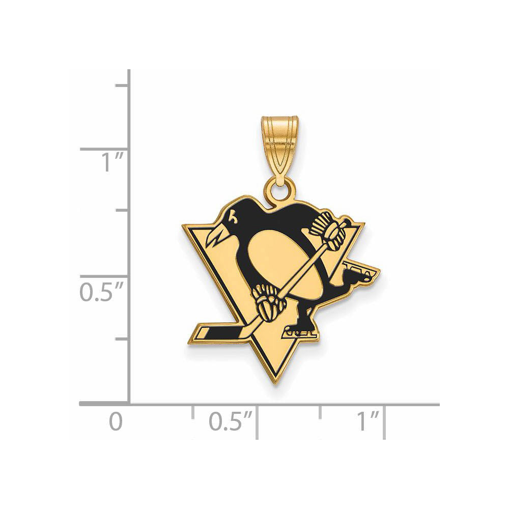Alternate view of the SS 14k Yellow Gold Plated NHL Pittsburgh Penguins LG Enamel Pendant by The Black Bow Jewelry Co.