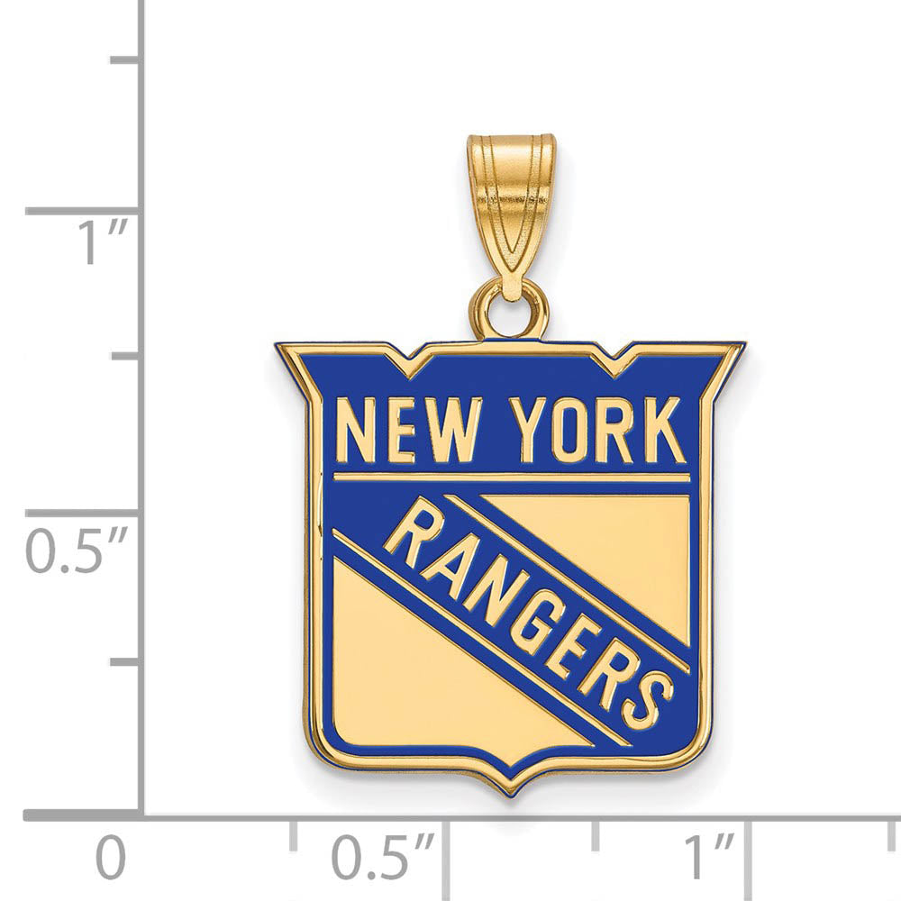 Alternate view of the SS 14k Yellow Gold Plated NHL New York Rangers LG Enamel Pendant by The Black Bow Jewelry Co.