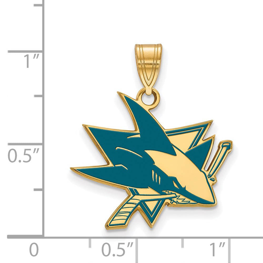 Alternate view of the SS 14k Yellow Gold Plated NHL San Jose Sharks LG Enamel Pendant by The Black Bow Jewelry Co.