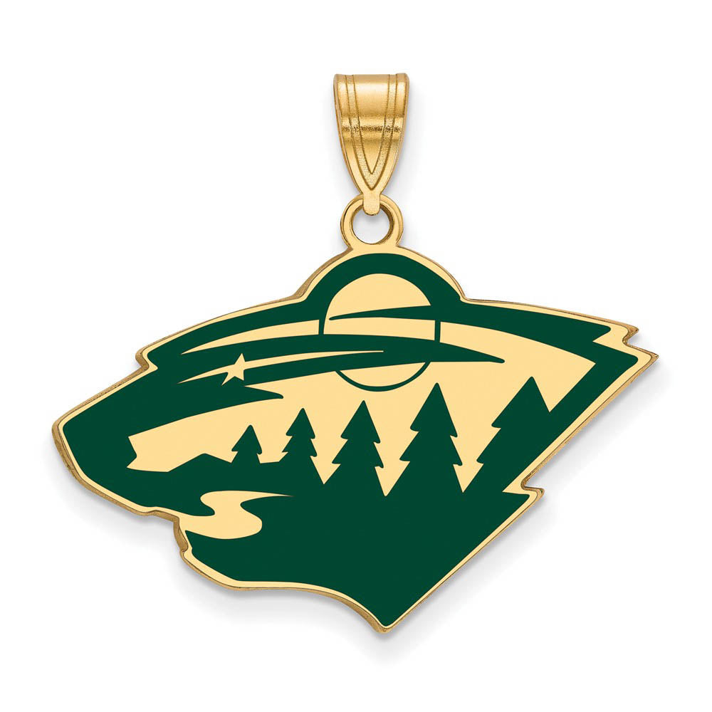 SS 14k Yellow Gold Plated NHL Minnesota Wild LG Enamel Pendant, Item P30242 by The Black Bow Jewelry Co.