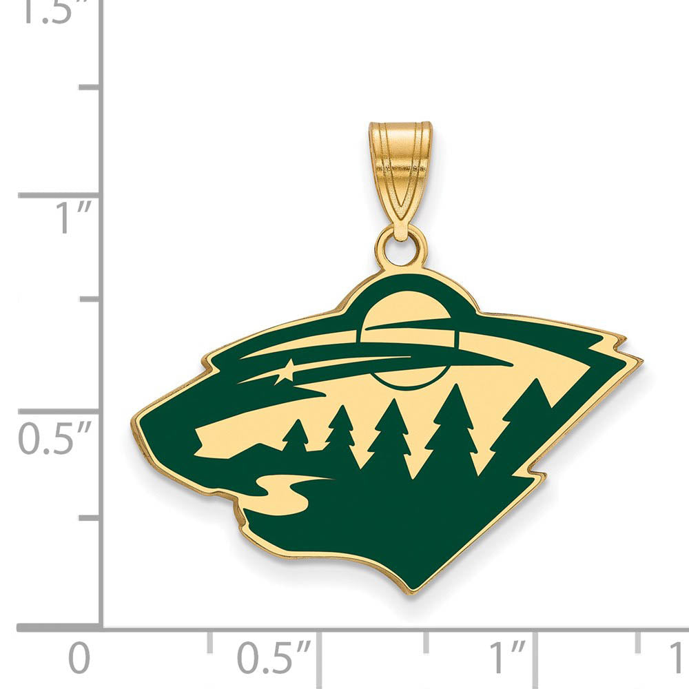 Alternate view of the SS 14k Yellow Gold Plated NHL Minnesota Wild LG Enamel Pendant by The Black Bow Jewelry Co.