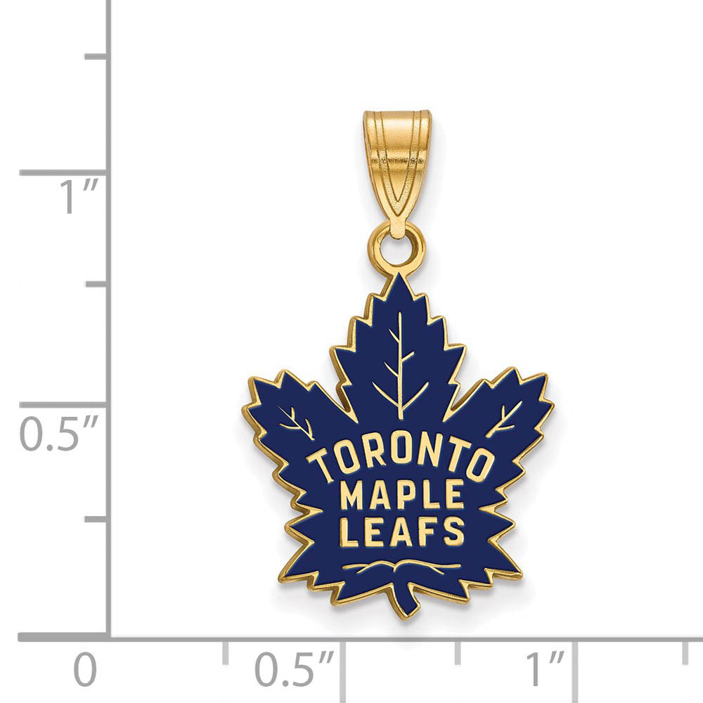 Alternate view of the SS 14k Yellow Gold Plated NHL Toronto Maple Leafs LG Enamel Pendant by The Black Bow Jewelry Co.