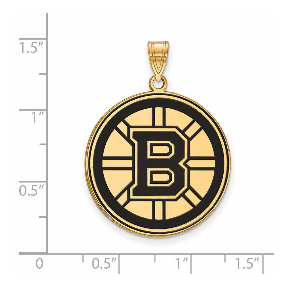Alternate view of the SS 14k Yellow Gold Plated NHL Boston Bruins XL Enamel Disc Pendant by The Black Bow Jewelry Co.