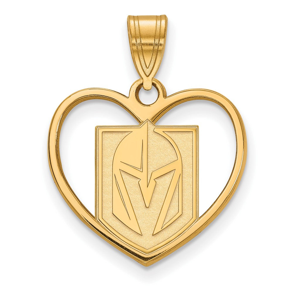 SS 14k Yellow Gold Plated NHL Vegas Golden Knights Heart Pendant, Item P30247 by The Black Bow Jewelry Co.