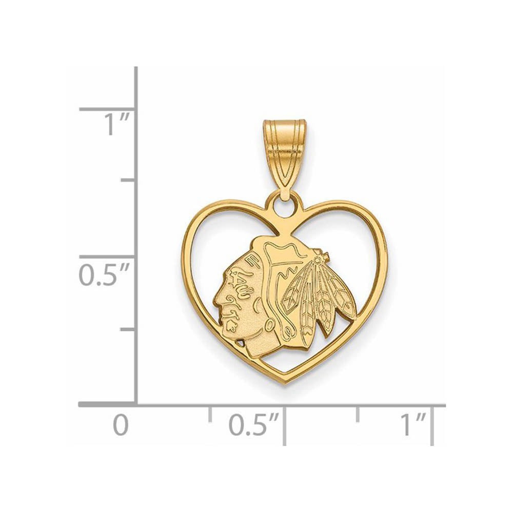 Alternate view of the SS 14k Yellow Gold Plated NHL Chicago Blackhawks Heart Pendant by The Black Bow Jewelry Co.