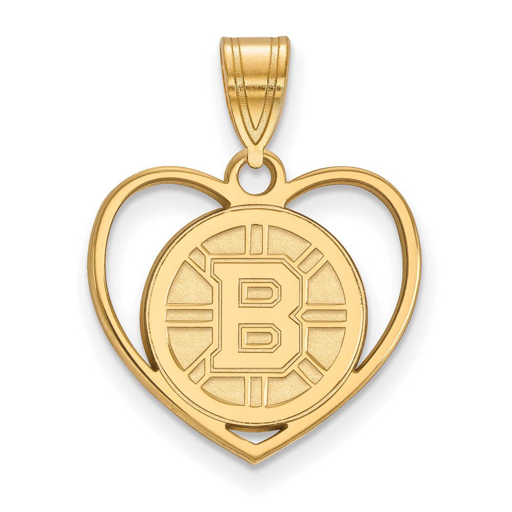 SS 14k Yellow Gold Plated NHL Boston Bruins Heart Pendant, Item P30249 by The Black Bow Jewelry Co.