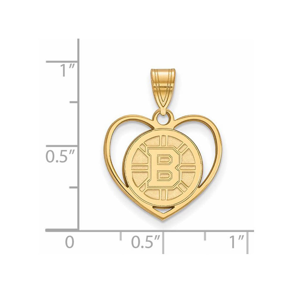 Alternate view of the SS 14k Yellow Gold Plated NHL Boston Bruins Heart Pendant by The Black Bow Jewelry Co.