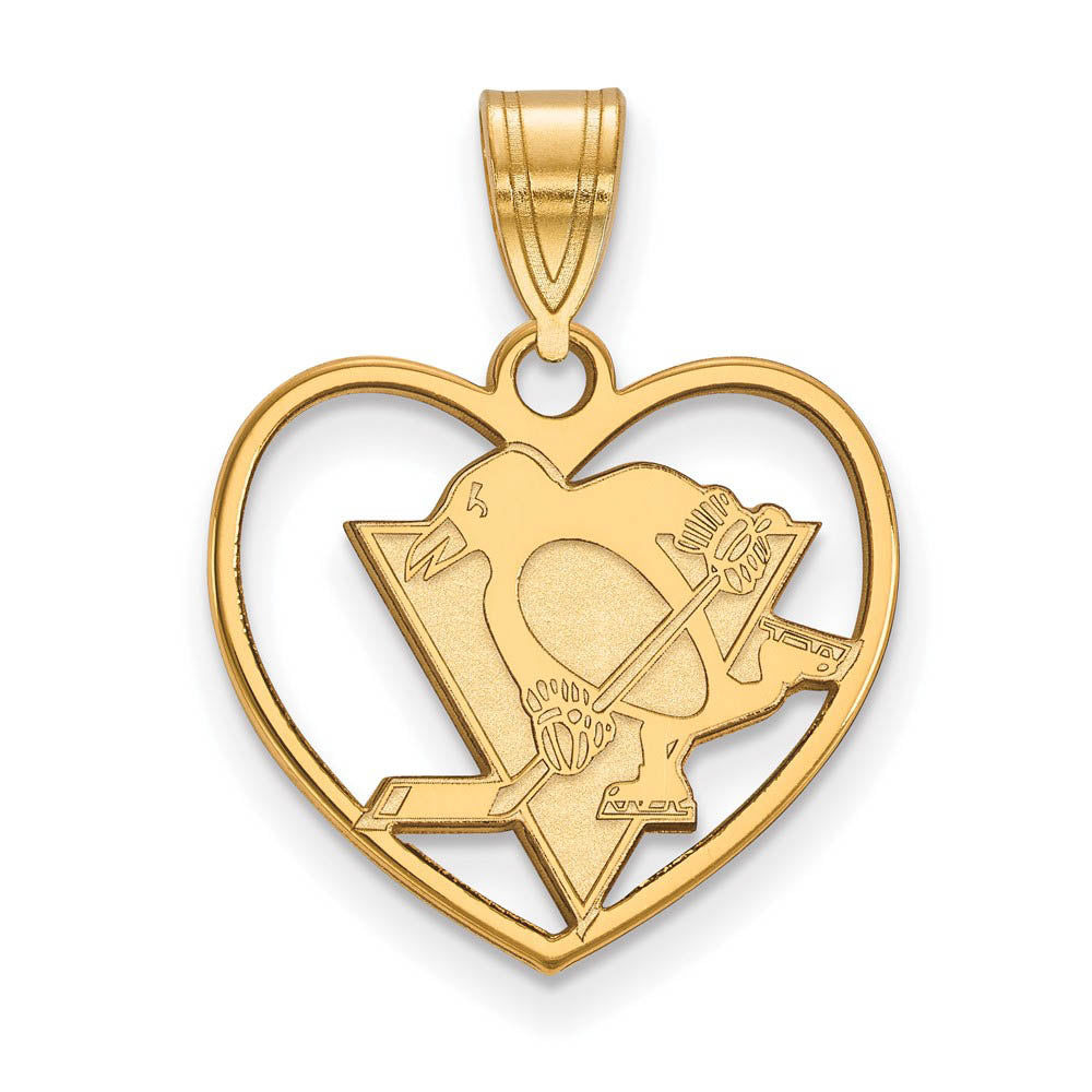 SS 14k Yellow Gold Plated NHL Pittsburgh Penguins Heart Pendant, Item P30251 by The Black Bow Jewelry Co.