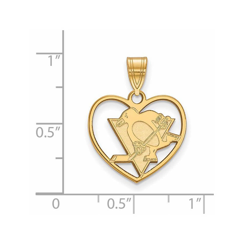 Alternate view of the SS 14k Yellow Gold Plated NHL Pittsburgh Penguins Heart Pendant by The Black Bow Jewelry Co.