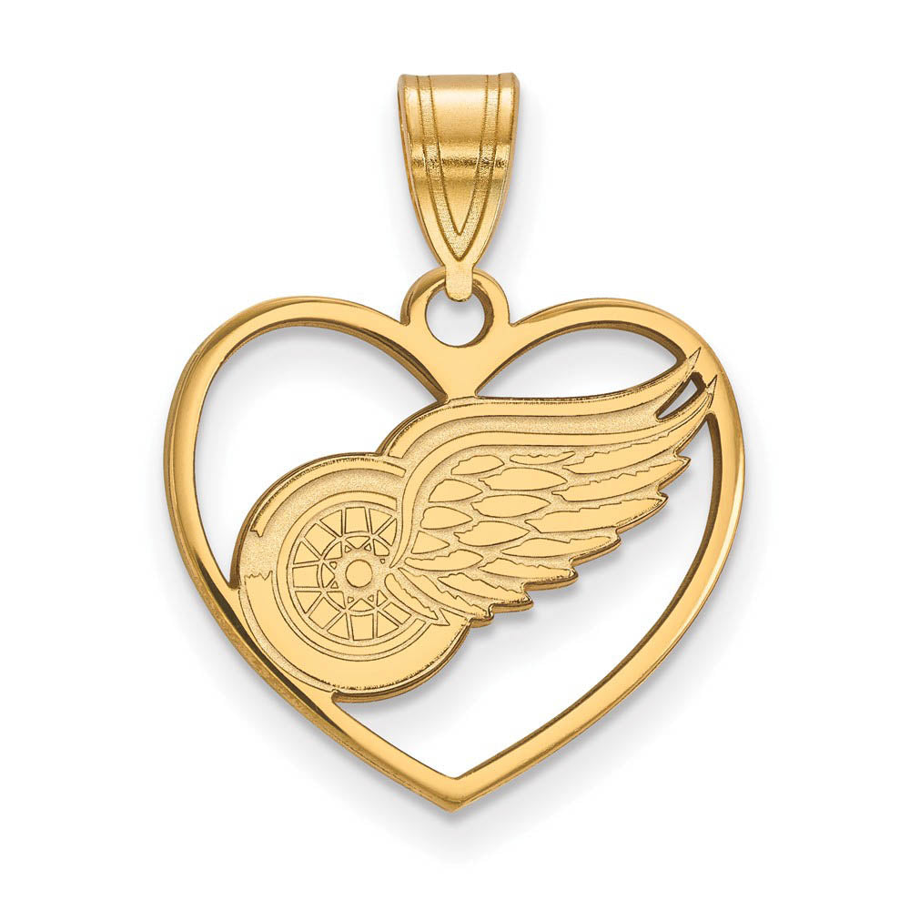 SS 14k Yellow Gold Plated NHL Detroit Red Wings Heart Pendant, Item P30252 by The Black Bow Jewelry Co.