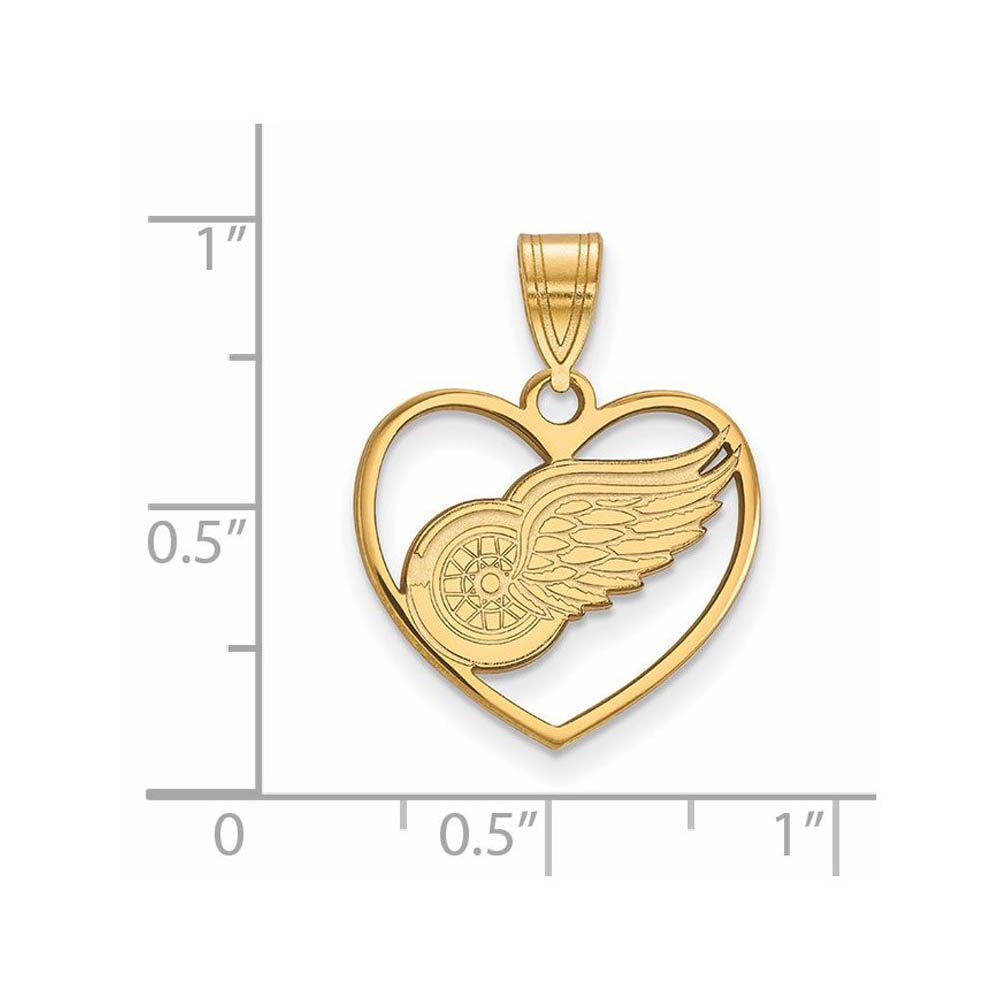 Alternate view of the SS 14k Yellow Gold Plated NHL Detroit Red Wings Heart Pendant by The Black Bow Jewelry Co.